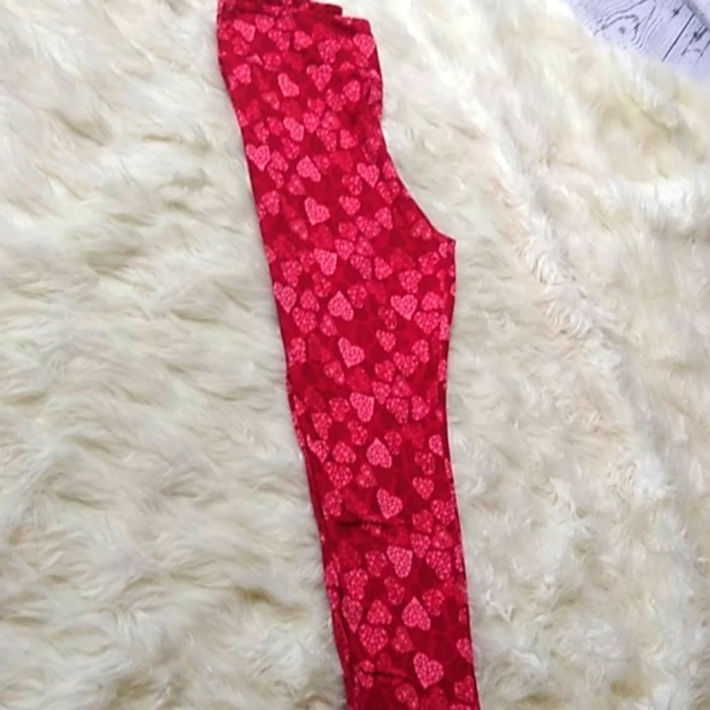 Lularoe red & pink  heart leggings sz TC (14-18) 💕 #2 - Picture 2 of 4